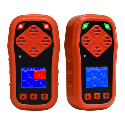 OEM เครื่องวิเคราะห์แก๊สสัญลักษณ์ส่วนตัว 4 ใน 1 เครื่องตรวจจับพกพา EX O2 H2S CO พร้อมสัญญาณเตือน